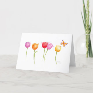 Pasen kleurrijke tulpen vlinder lente zegeningen kaart