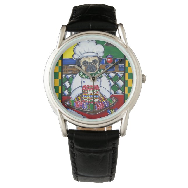 Pasen Kok Pug Horloge (Voorkant)