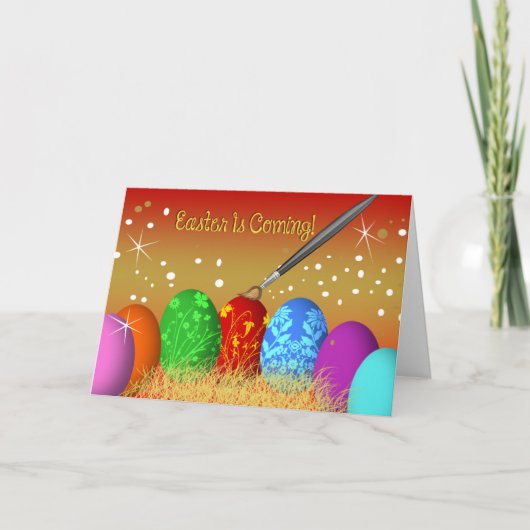 Pasen komt met paaseieren en schilderpenselen feestdagen kaart (Voorkant)