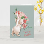 Pasen Konijn Brengt Bloemen Kaart (Gele Bloem)