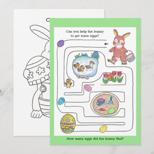 Pasen Konijn Doolhof & Kleurplaat Activiteitenkaar Feestdagenkaart (Voorkant / Achterkant)