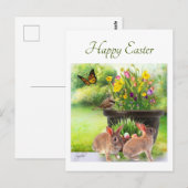 Pasen Konijn en Lente Bloemen Ansichtkaart Briefkaart (Voorkant / Achterkant)