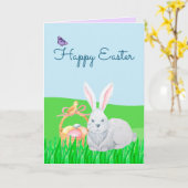Pasen Konijn En Mand Met Eieren Wenskaart Kaart (Gele Bloem)