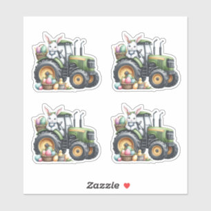 Pasen Konijn Groene Tractor Eieren Sticker