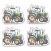 Pasen Konijn Groene Tractor Eieren Sticker (Voorkant)