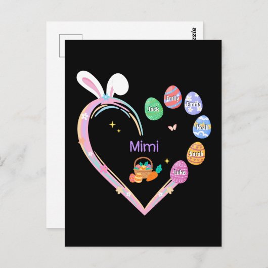 Pasen Konijn Hart Pasen Ei Oma Familienaam Briefkaart (Voorkant / Achterkant)