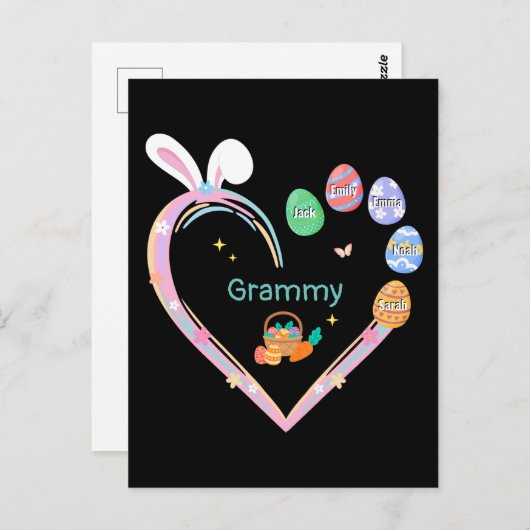 Pasen Konijn Hart Pasen Ei Oma Familienaam Briefkaart (Voorkant / Achterkant)