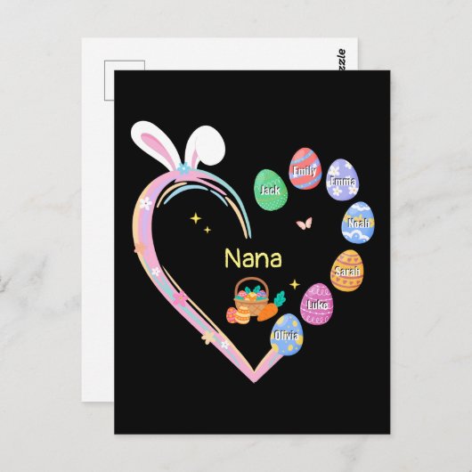 Pasen Konijn Hart Pasen Ei Oma Familienaam Briefkaart (Voorkant / Achterkant)