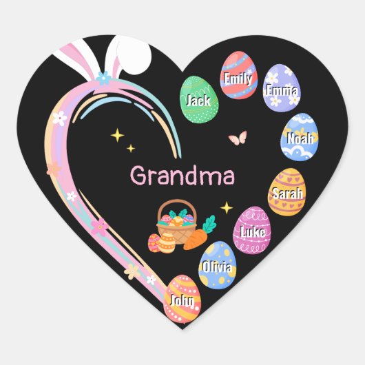 Pasen Konijn Hart Pasen Ei Oma Familienaam Hart Sticker (Voorkant)