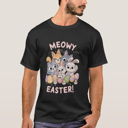 Pasen Konijn Katten Meowy T-shirt (Voorkant)