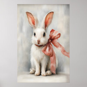 Pasen Konijn met Strik Nursery Printbare, Vintage Poster