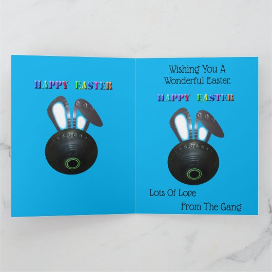 Pasen Konijn op Gras Bowling Bal, Reuzen Wenskaart Kaart (Binnen)