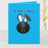 Pasen Konijn op Gras Bowling Bal, Reuzen Wenskaart Kaart (Gele Bloem)