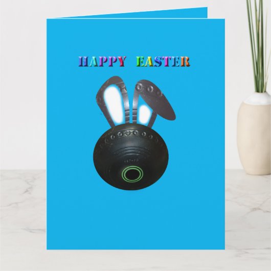 Pasen Konijn op Gras Bowling Bal, Reuzen Wenskaart Kaart (Voorkant)