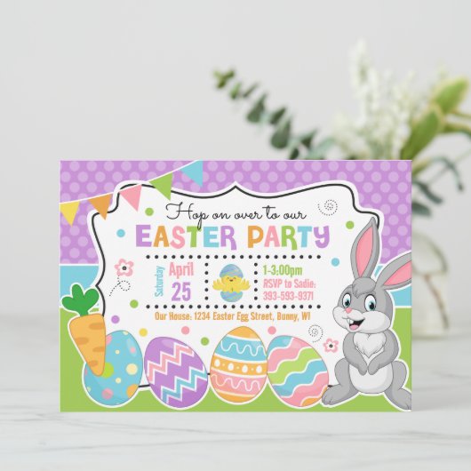 Pasen Konijn Uitnodiging Kinderen (Staand voorkant)