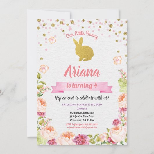 Pasen konijn verjaardagsuitnodiging voor meisje kaart (Voorkant)