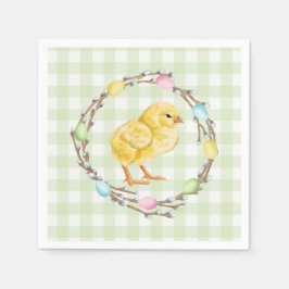 Pasen krans met baby kuiken en pastel wilg servet