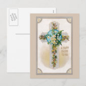 Pasen Kruis met Bloemen Ansichtkaart Feestdagenkaart (Voorkant / Achterkant)