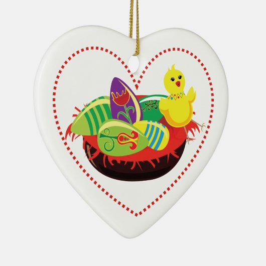 Pasen kuiken en eieren aangepaste kerstversiering keramisch ornament (Rechts)