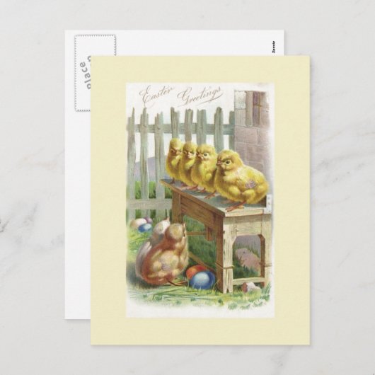 Pasen - Kuikens, Eieren & Banken - Antiek Briefkaa Feestdagenkaart (Voorkant / Achterkant)