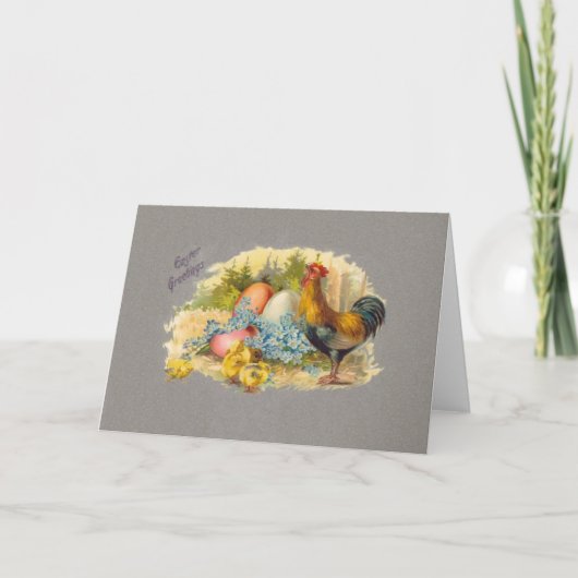 Pasen - Kuikens, Eitjes & Haan - Antiek Briefkaart (Voorkant)