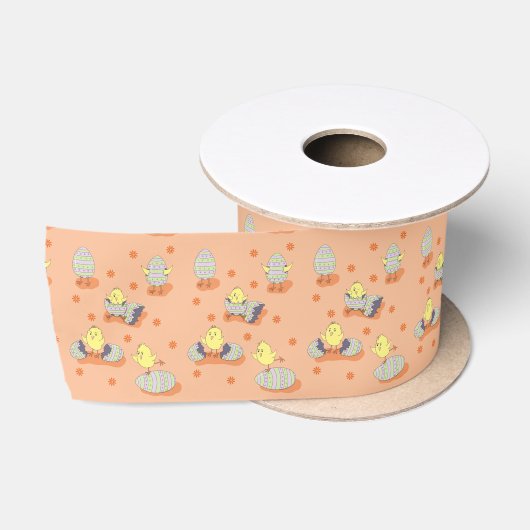 Pasen Kuikens Patroon Pastel Oranje Lint (Spoel)