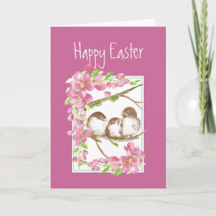 Pasen, Lente, Cherry Blossom, Sparrows, Bird Feestdagen Kaart