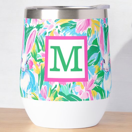 Pasen lente konijntjes bloemen Preppy Monogram