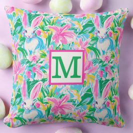 Pasen lente konijntjes bloemen Preppy Monogram Kussen
