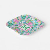 Pasen lente konijntjes bloemen Preppy Monogram Papieren Bordje (Gebogen)