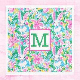 Pasen lente konijntjes bloemen Preppy Monogram Servet