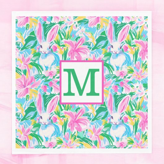 Pasen lente konijntjes bloemen Preppy Monogram Servet