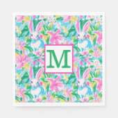 Pasen lente konijntjes bloemen Preppy Monogram Servet (Voorkant)