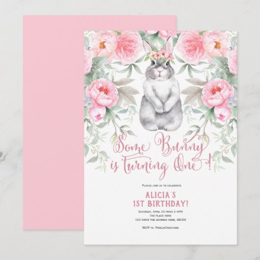 Pasen, Lente, Meisje 1st Invite, Een Bunny is Eén Kaart (Voorkant / Achterkant)