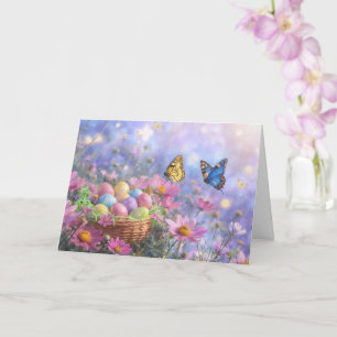 Pasen Lente met Bloemen Eieren Tuin  Kaart