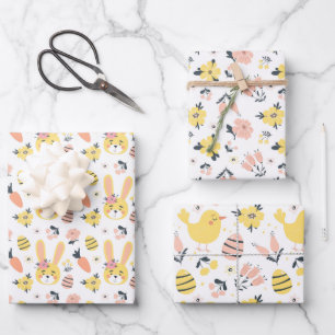 Pasen Lentekonijn Kuiken Set van 3 Inpakpapier Vel