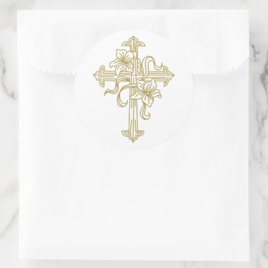 Pasen Lily Cross Ronde Sticker (Tas)