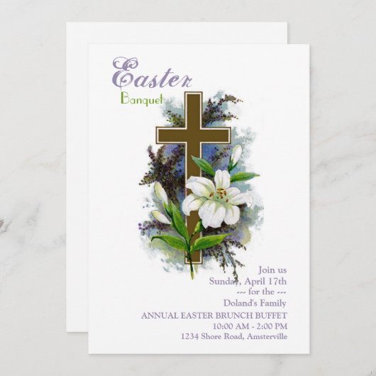 Pasen Lily & Cross Uitnodiging (Voorkant / Achterkant)