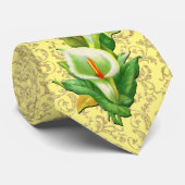 Pasen Lily Gold Damask op gele achtergrond Stropda Stropdas (Opgerold)