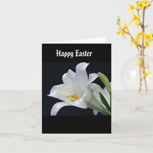 Pasen Lily op zwarte achtergrond Kaart (Gele Bloem)