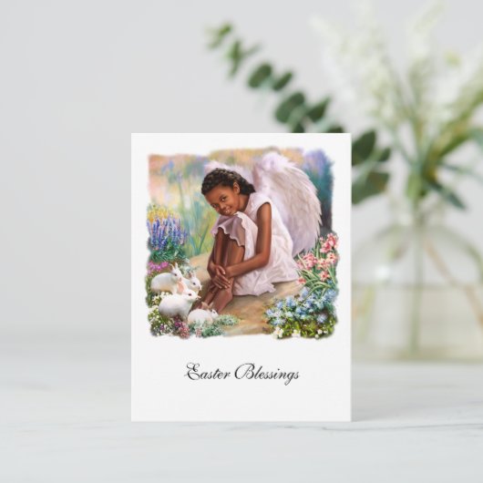 Pasen. Little Angel met Bunnies Feestdagenkaart (Staand voorkant)