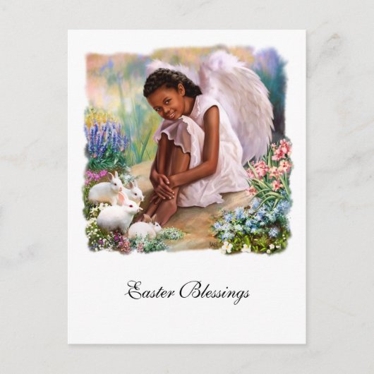 Pasen. Little Angel met Bunnies Feestdagenkaart (Voorkant)