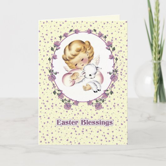 Pasen. Little Angel met Lamb Easter Feestdagen Kaart (Voorkant)