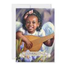 Pasen. Little Angel met Lute Flat Kaart