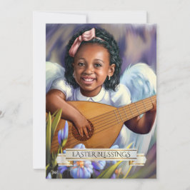 Pasen. Little Angel met Lute Flat Kaart