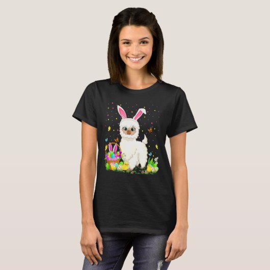 Pasen Llama Bunny Egg Hunting Llama Paaszondag T-shirt (Voorkant volledig)