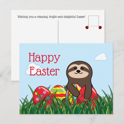 Pasen Luiaard & Eieren Prettig Pasen Feestdagenkaart (Voorkant / Achterkant)