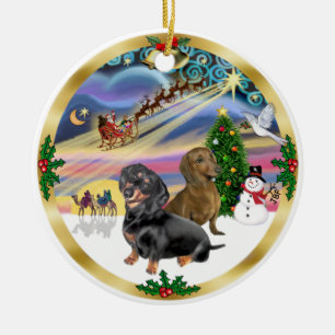 Pasen Magisch - Twee Dachshunds (bl+rd) Keramisch Ornament