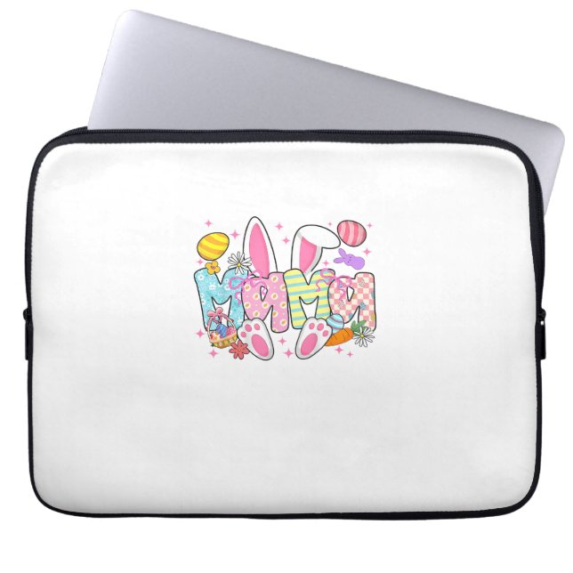 Pasen Mama Konijn Oren Coquette Strik Pasen Konijn Laptop Sleeve (Voorkant)