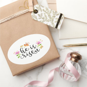 Pasen Matthew 28:6 Hij is Risen Ovale Sticker